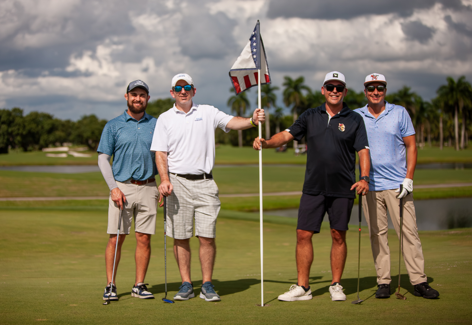 Players with stars and stripes flag